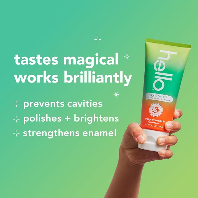 Hello Magical Mermaid Kids Toothpaste with Fluoride, Orange Dreamsicle Flavor Toothpaste for Kids, Safe for Ages 2 and Up, Helps Prevent Cavities, Strengthen Enamel, Polish Teeth, 3 Pack, 4.2 Oz Each | Fluoride Formulated, Safe for Ages 2 and Up, Helps...