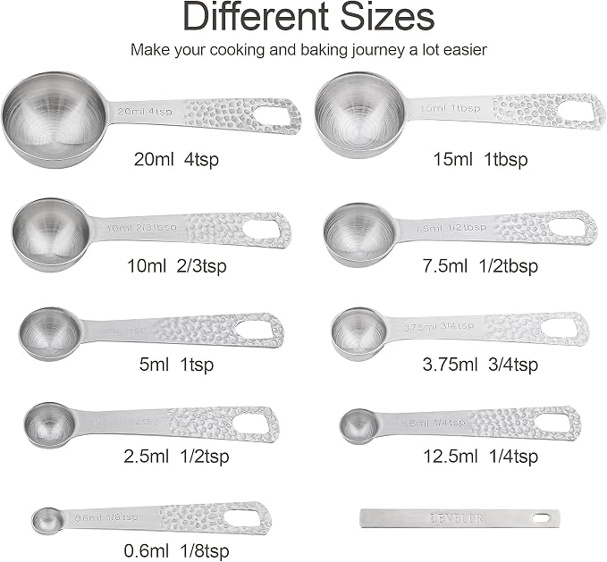 Measuring Cups and Spoons Set, 18 Piece 18/8 Stainless Steel Measuring Cups and Spoons Set for Dry & Liquid, Metric & US Metal 8Measure Cup and 9 Spoon & Leveler for Baking & Kitchen