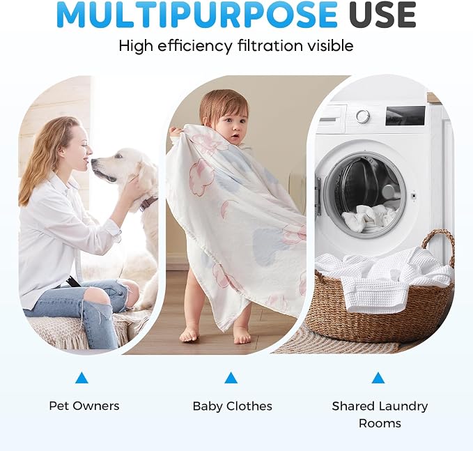 Washing Machine Hair Filter Mesh Bags, Floating Hair Filtering Mesh Removal, Pet Hair Remover for Laundry, Lint Catcher for Washing Machine, Reusable Washer Lint Catcher for Dog & Cat Hair (3, Purple)