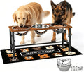 XXLarge Wooden Elevated Dog Bowl Stand – 4 Adjustable Heights (11.8"-17.7"), Wooden & Metal with 3 Stainless Steel Bowls & Splash Pad for Large & Extra Large Breeds