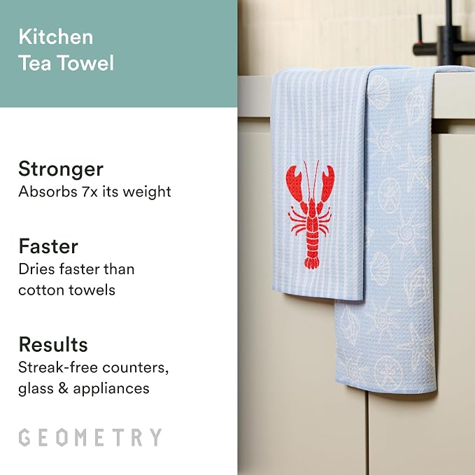 GEOMETRY Tea Towels – Spring & Summer Collection – Quick-Dry, Ultra-Absorbent, Reusable Microfiber Kitchen Towels for Drying & Cleaning - Lobster Bay - 2 Pack