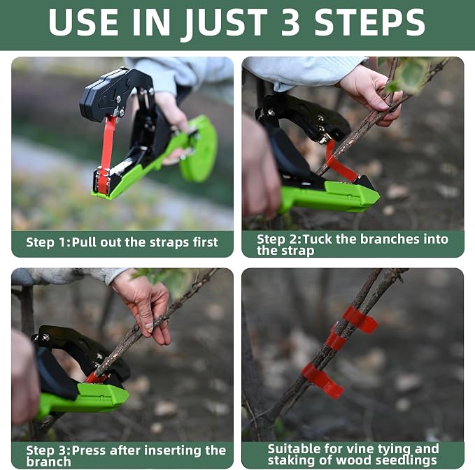 Suca Plant Tying Machine, Lightweight Plant Tying Tape Tool to Tie Up Vine Quickly, Tie Tapener Gun with Tapes and Staples Green