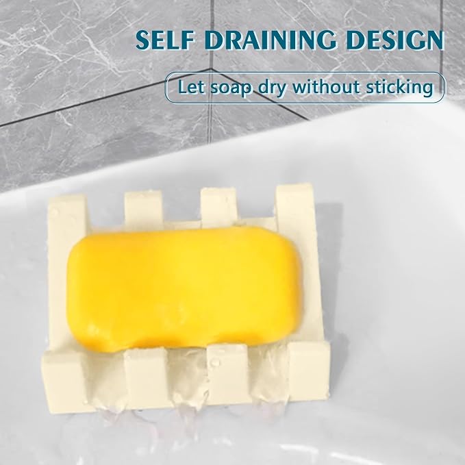 Self Draining Soap Dish Holder,Silicone Soap Dish,for Bathroom,Kitchen, Sponges，Can Extend Soap Life，Keep Soap Bars Dry and Easy Cleaning (N-Cream White,4-Pack)
