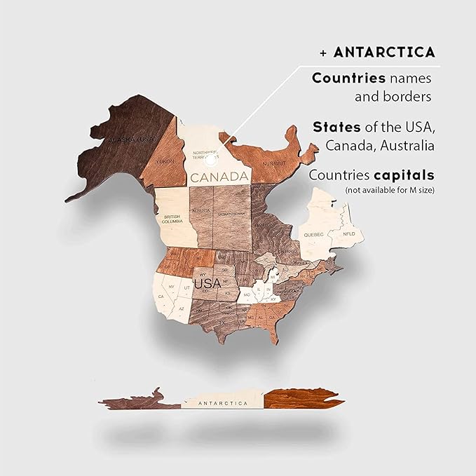 ENJOY THE WOOD 3D Wood World Map Wall Art Large Wall Décor - World Travel Map - Any Occasion Gift Idea - Art for Home & Kitchen or Office (2XL, Multicolor)