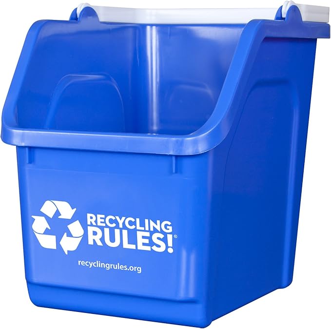 6 Gallon Stackable Recycling Bin Container in Blue, Eco-Friendly BPA-Free Handy Recycler with Handle, 6-Pack