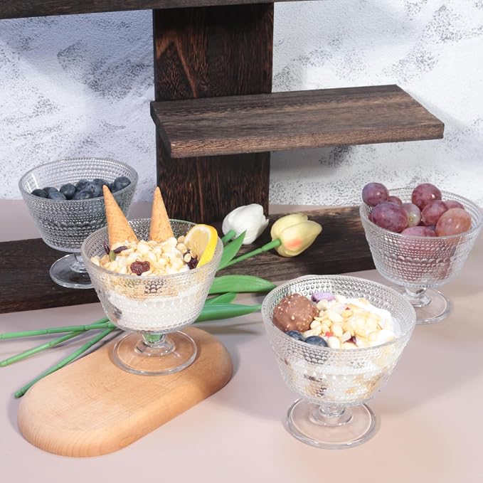 Glass Dessert Bowls & Breakfast Cups - Set of 12, 9oz Ice Cream Sundae Cups, For Oats, Ice Cream, Milk, Sorbet, Yogurt (12PCS)