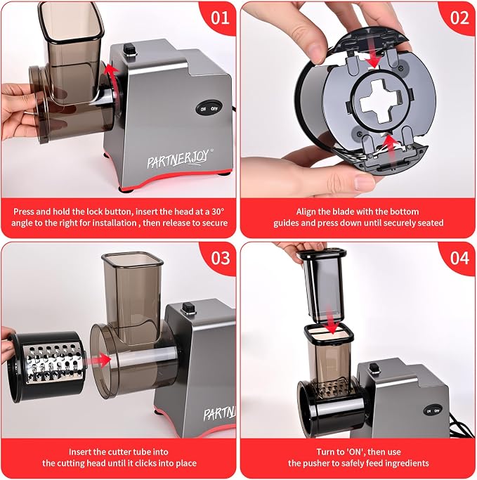Electric Cheese Grater 250W, 7-in-1 Salad Maker & Vegetable Slicer Shredder with Widened Feeding Port for Block Cheese, Carrots, Potatoes & Fruits, Professional Food Grating Machine
