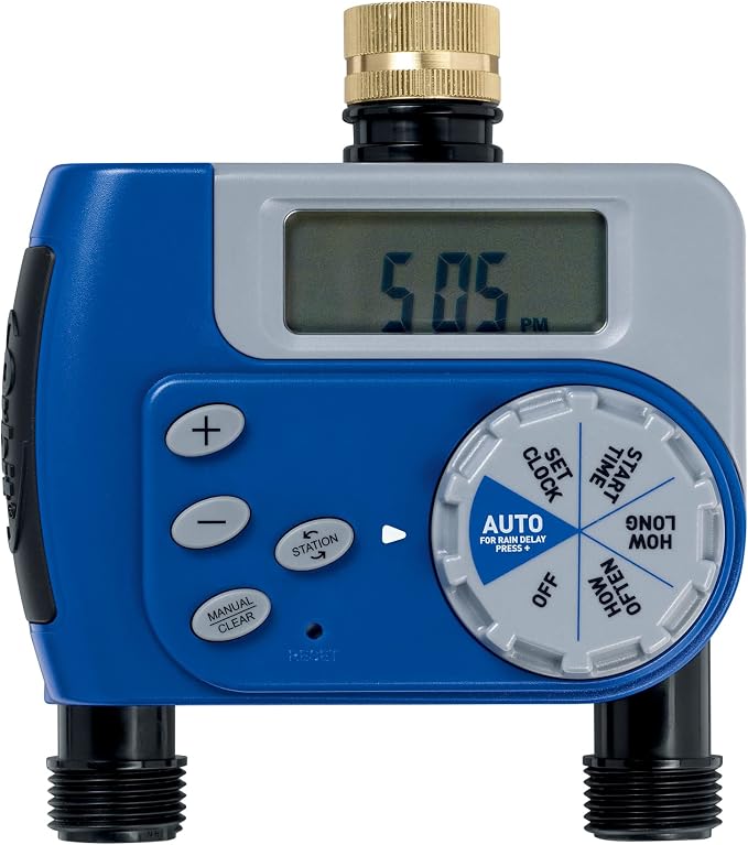 Orbit Programmable Digital Hose Watering Timer - 1 Outlet - Battery Powered - with LCD Screen - Built-in Rain Delay - Water-Resistant - 62061 (Brass 2 Outlet)