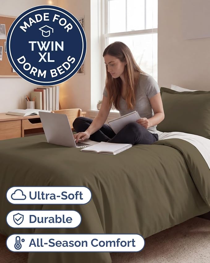 Duvet Cover Twin/Twin XL Size Set - Extra Soft Twin/Twin XL Duvet Cover 68" x 90" with 1 Pillow Sham for Women, Men, Kids & Teens - Comfy, Easy-Care & Fade Free with Zipper Closures and Ties (Khaki)