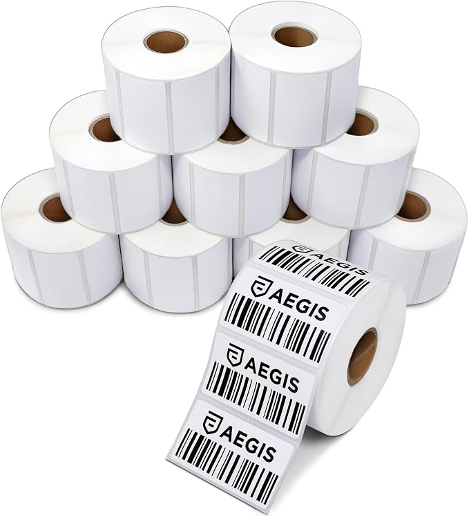 Aegis Adhesives - 2.25" X 1.25" Removable Direct Thermal Labels (12,000 Count, 12 Rolls) - Barcode Labels and SKU Labels for FNSKU and Retail Repricing - Compatible with Zebra and Rollo Printers