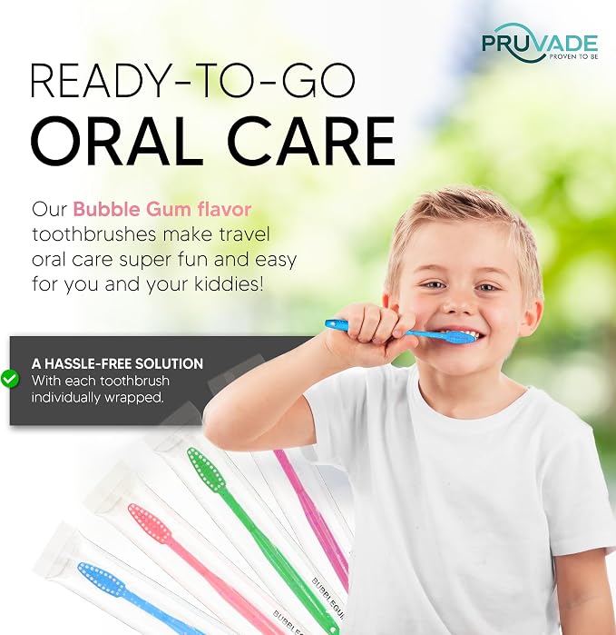 144 Pack Disposable Toothbrushes with Toothpaste - Kids Toothbrush | Prepasted Toothbrushes Individually Wrapped - Single Use Waterless Tooth Brush with Soft Bristles - Bubblegum Flavor/Kids