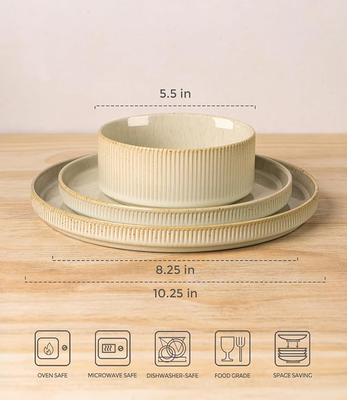 TheTerra Ceramic Dinnerware Sets for 8, 24 Pieces Porcelain Lightweight Speckled Plates and Bowls Sets, Scratch Resistant Dish Set, Oven & Microwave & Dishwasher Safe, Cappuccino