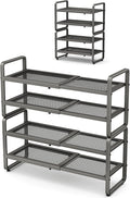 SNTD Shoe Rack - Expandable Shoe Organizer for Closet, Adjustable Metal Shoe Shelf Storage, Stackable Long Shoe Stand Holder for Garage, Entryway, Door Entrance (Grey, 4-Tier)