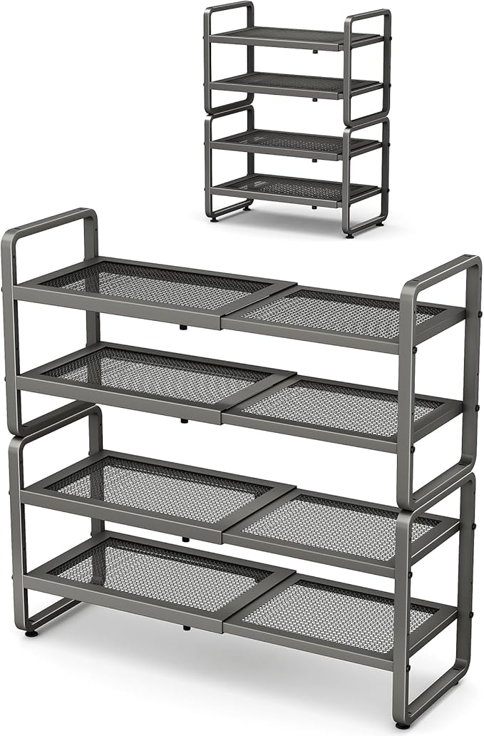 SNTD Shoe Rack - Expandable Shoe Organizer for Closet, Adjustable Metal Shoe Shelf Storage, Stackable Long Shoe Stand Holder for Garage, Entryway, Door Entrance (Grey, 4-Tier)