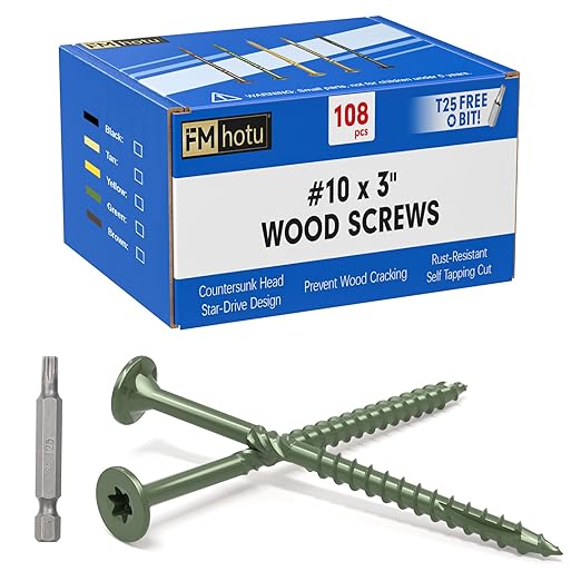 #10 x 3” Deck Screws, 108Pcs Star Drive Wood Screws | Rust Resistant Timber Screws for Timber/Log/Landscaping Wood, T25 Star Bit Included, Green