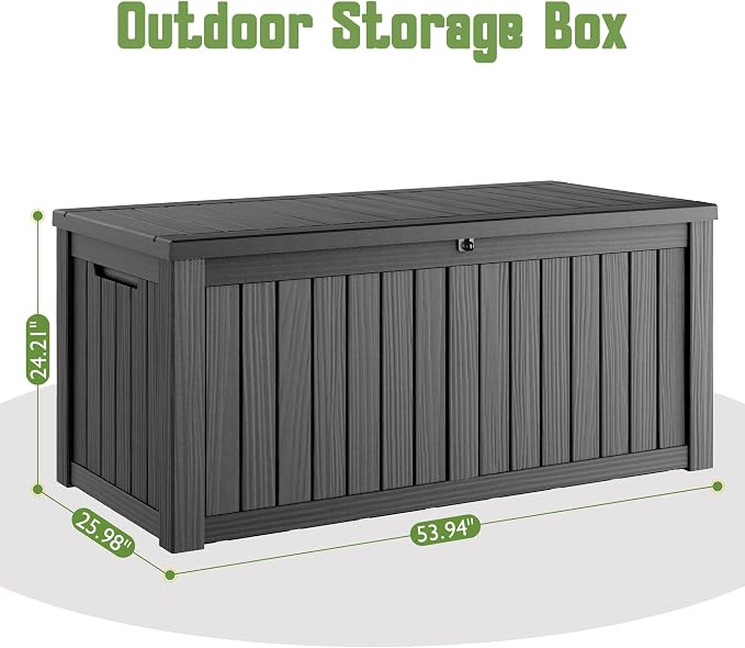 Outdoor Storage Box, 155 Gallon Large Outdoor Resin Deck Box, Storage Waterproof Boxes Lockable Lid for Garden Tools, Pool Supplies, Patio Furniture and Cushions, Black