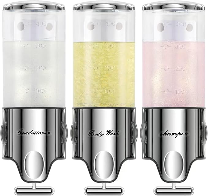EXIN DECHEN Shampoo and Conditioner Dispenser(Triple x 16.9 oz,Clear) | Easy Installation,Wall-Mounted,Bottle Separable,Large Capacity,Shower Shampoo Conditioner Body Wash Dispenser for Bathroom