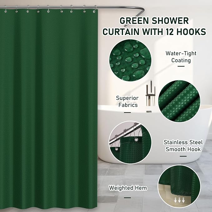 Bathroom Accessory Set - Bathroom Sets with Shower Curtain and Rugs, Green Bathroom Set, 27PC Bathroom Accessories Set, Mini Trash Can, Toilet Brush, Trash Can & Soap Dispenser