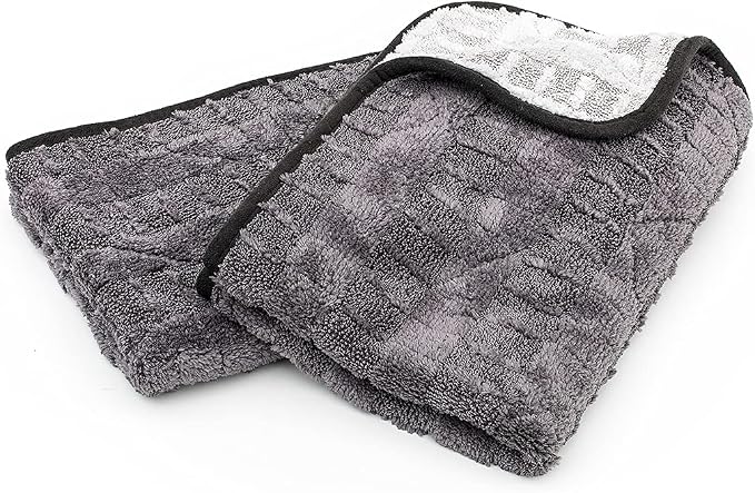 The Rag Company Gauntlet Car Drying Towel, Ultra-Absorbent 70/30 Blend Korean Microfiber, Dries Vehicles Faster Without Scratching, 900 GSM, 15x24 Inches, Ice Grey/Grey, 2-Pack