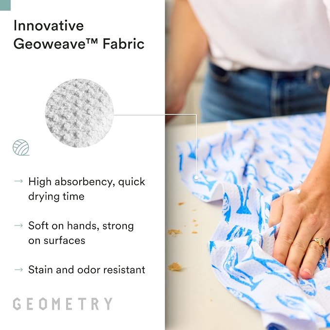GEOMETRY Tea Towels – Spring & Summer Collection – Quick-Dry, Ultra-Absorbent, Reusable Microfiber Kitchen Towels for Drying & Cleaning - Coastal Catch - 1 Pack