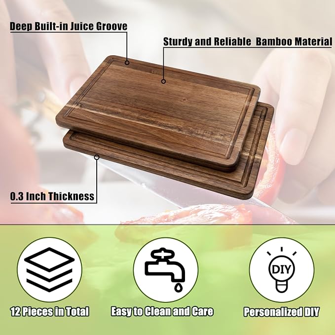Patelai 12 Pack Bulk Plain Cutting Board Set Kitchen Chopping Boards Rectangular Blank Cutting Board Wood Crafts Serving Boards for Christmas Wedding DIY Engraving Gifts (Acacia Wood,12 x 8 Inch)