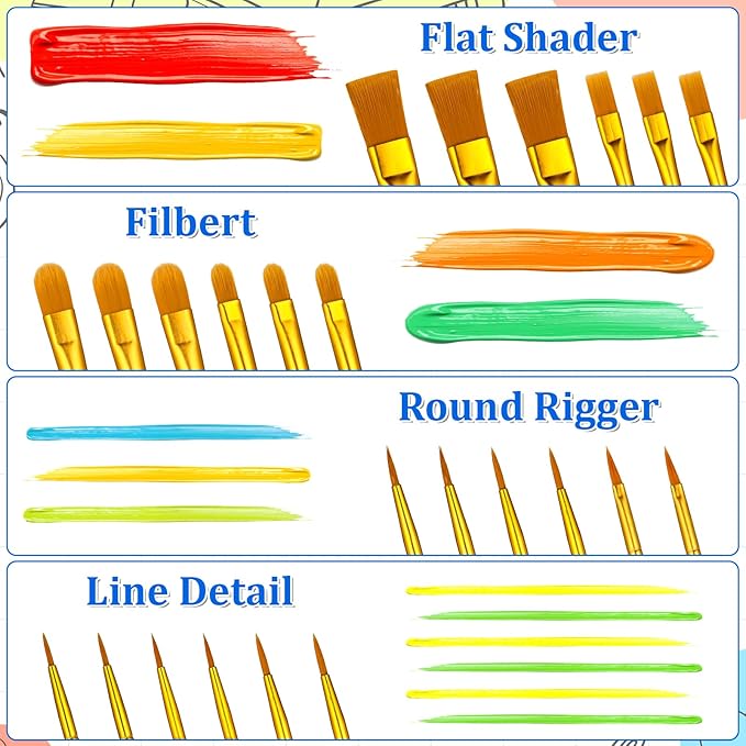 270 PCS Paint Brushes Set, 24 Pack of 240PCS Paint Brushes Bulk, 30 Paints Trays, Valued Paintes Brushe and Palettes Set, Acrylic Paints Brush Sets for Oil Watercolor Painting
