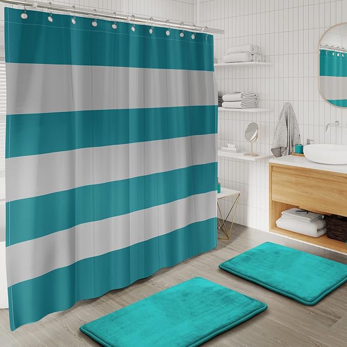 Clara Clark Bathroom Set - Teal Bathroom Accessories Set, 20PC Bathroom Accessory Set, Shower Curtain Set with Liner, Toothbrush Holder, Soap Dispenser, Soap Dish, Toilet Brush Holder, and Trash Can