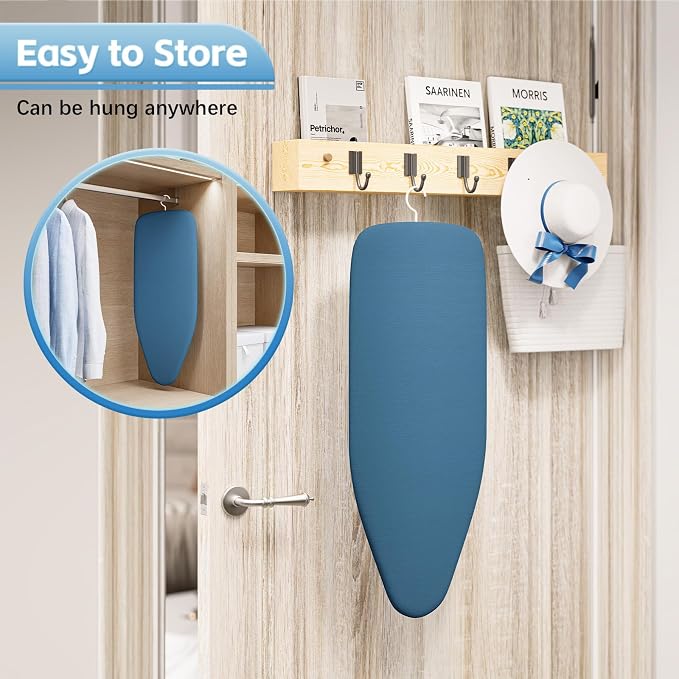 Small Ironing Board top with Heat Resistant Cover, Compact Mini Ironing Board with Metal mesh Frame,for Dorm,Apartment and Travel, Hook for Hanging, Iron Board, Iron Table Stand 12”×30” Pure Blue