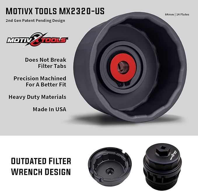 Motivx Tools Oil Filter Wrench for Toyota Camry, Tundra, Tacoma, 4Runner, RAV4 and More - 64mm 14 Flute Precision CNC Machined Aluminum Oil Filter Removal Tool