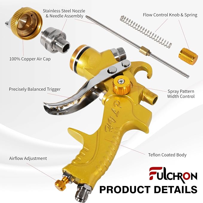HVLP Paint Gun with 10 Disposable 600ML Paint Cups & 5 Nozzles | 1.4/1.7/2.0/2.5/3.0mm Nozzles Gravity Feed Spray Gun & Disposable Paint Cups for Automotive, Car Painting, Primer (Gold)