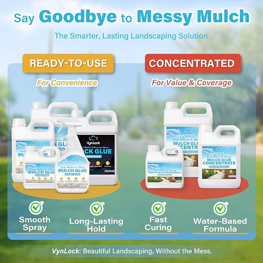 Mulch Glue for Landscaping 2 Gallon, Ready-to-Use Rock Glue & Gravel Binder, Strong Hold for Mulch, Pebbles & Decorative Rocks, Smooth Spray, Helps Prevent Scatter & Erosion