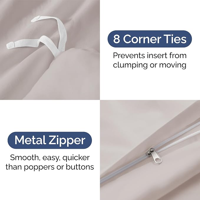Duvet Cover Full Size Set - Extra Soft Full Duvet Cover 80" x 90" with 2 Pillow Shams for Women, Men, Kids & Teens - Hotel Luxury, Easy-Care w/ Zipper Closures & Ties - Comfy & Breathable (Light Grey)