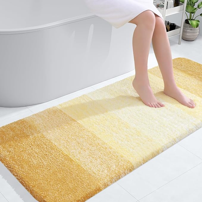 OLANLY Large Bathroom Rugs Mat 54x24, Extra Soft Absorbent Microfiber Bath Rug, Rubber Backing, Quick Dry, Washable Bath Mats for Bathroom Floor, Tub and Shower, Home Decor Accessories, Light Yellow