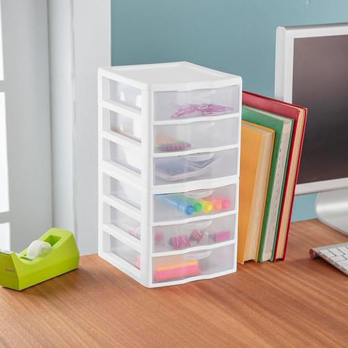 Sterilite 12-Pack Clearview 3-Drawer Cart, Small Plastic Storage Organizer Drawers, White - Organizing Drawer Containers for Bathroom, Closet, Kitchen, and Bedroom
