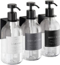 Shower Shampoo Dispenser Wall Mounted – 3 Refillable 16.9 oz Clear Bottles with Stainless Steel Pumps & No-Drill Adhesive Holders – Soap Dispenser Set for Bathroom (3 X Clear/Black)