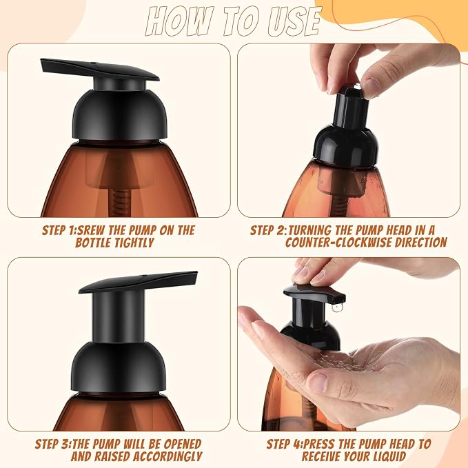 Nuenen 48 Pieces 8oz Foaming Soap Dispenser Refillable Foaming Pump Bottles Bulk Travel Hand Soap Dispenser Plastic Press Bottles Empty Containers for Shampoo Bathroom Commercial(Amber)