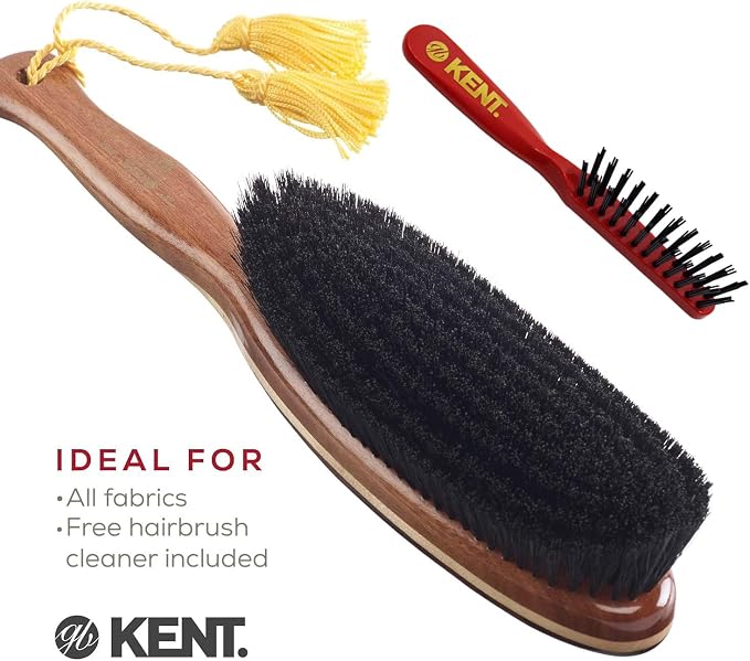KENT CR8 Clothes Brush, 100% Natural Black Boar Bristle Lint Remover for Cashmere, Wool, and Silk for Keeping Fabrics Free from Fibres, Fluff and Pet Hair. Luxury Three Veneered Woods. Made in England