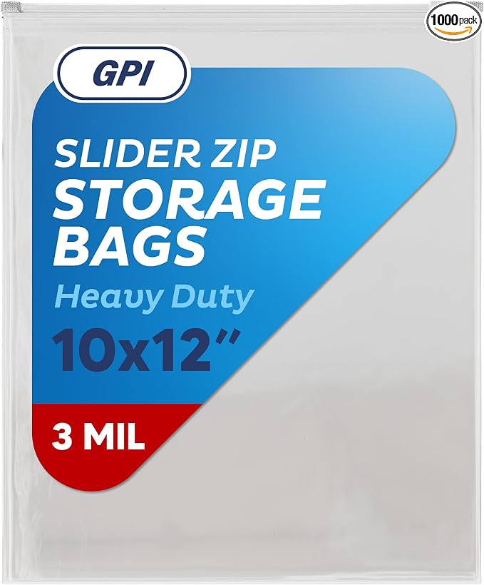 1000 Count - Slider Zip 1 Gallon Food Storage Bags, 10" x 12" 3 Mil Heavy Duty, Large, Strong & Durable For Freezer Storage. GPI