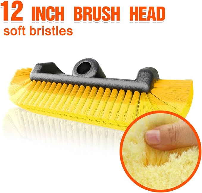 LAANPOLE 20FT Car Wash Brush with Long Handle, Car Cleaning Brush with 12 Inch Soft Bristle, Solar Panels Cleaner with Telescoping Pole for RV, Truck, Boat, House Siding