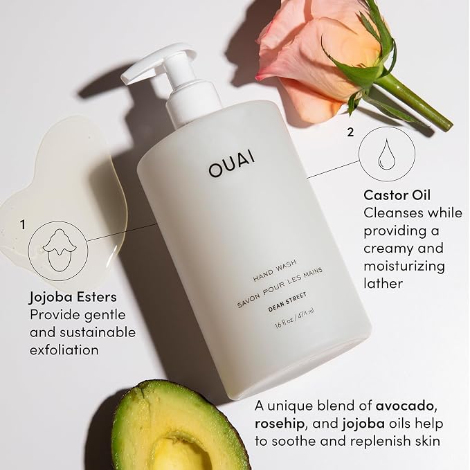 OUAI Hand Wash and Hand Lotion Set, Dean Street Scent - Moisturizes and Exfoliates with Daily Use - Made with Jojoba Esters, Avocado & Rosehip Oils (16 Fl Oz Each)