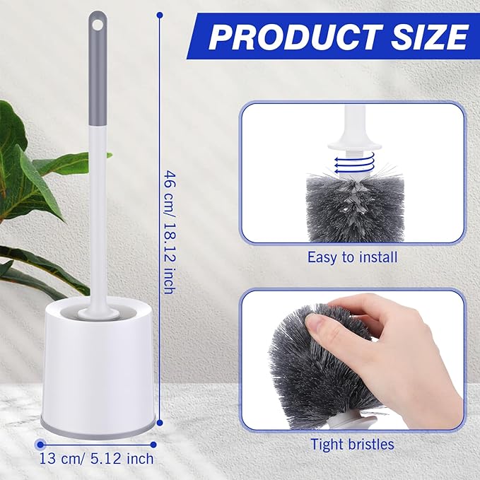 Patelai 6 Pack 18.12 Inch Toilet Bowl Brush and Holder for Bathroom Toilet Bowl Brush Scrubber with Caddy Set for Deep Cleaning (White)