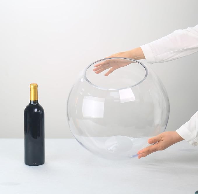 CYS EXCEL Large Glass Bubble Bowl (H-13.5" W-15.5", Approx. 7.4 Gal.) Round Bowl Terrarium Globe Flower Vase Centerpiece for Weddings Events Arrangements
