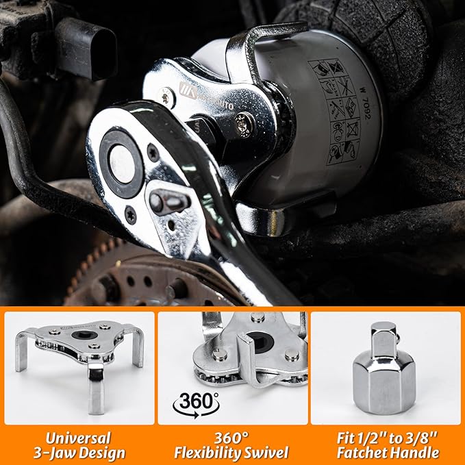 Oil Filter Wrench Set, 8 Piece Adjustable Oil Filter Wrenches 2-3/4" to 5-1/4", 9" & 12" Universal Oil Filter Removal Tool with 1/2" to 3/8" Adapter, Organized in Storage Case (8-Piece Set)