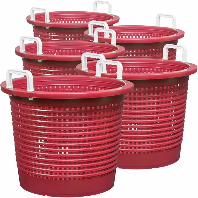 Large, Heavy Duty Fish Baskets, Maroon, White Handles, Made in USA, 5-Pack