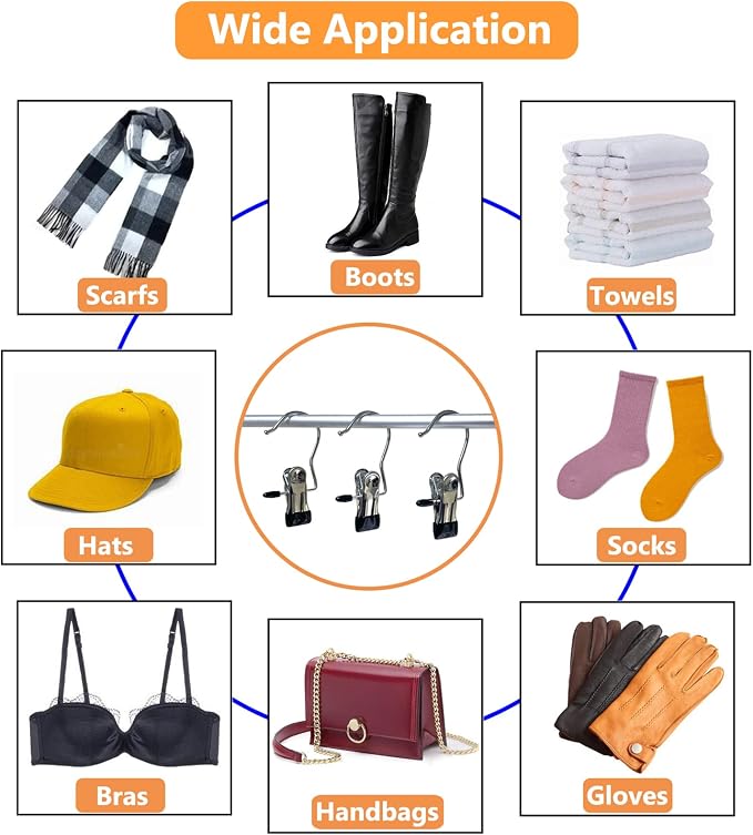 Boot Hangers for Closet, 30 Pack Hanging Clips Hook Clothes Pins for Laundry, Hanger Clips Towel Clips Boot Organizer for Home and Travel, Clothespins Clip Hangers for Pants Hats Socks Gloves