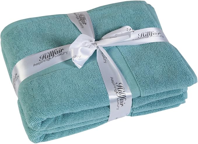 HILLFAIR 900 GSM-Hotel-Spa Tub-Shower Bath Floor Towels - (2 Pack, Sea Green, 21 Inch by 34 Inch) - 100% Cotton Floor Towels Machine Washable Cotton Terry Bath mat Rugs - 2 piece Towel Set