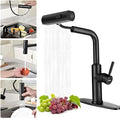 WEWE Waterfall Kitchen Faucet with Pull Down Sprayer, Black Kitchen Faucet with 3 Modes(Sweep/Stream/Waterfall) Swivel Switch Mode,Single Handle Kitchen Sink Faucet