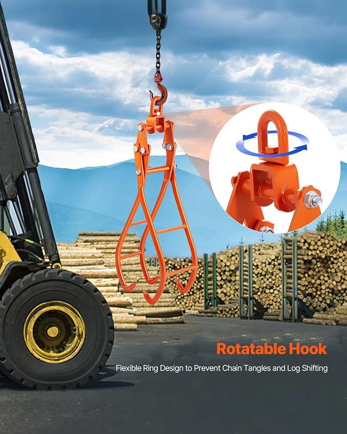 VEVOR Timber Claw Hook, 28 inch 4 Claw Log Grapple Logging Tongs, Swivel Steel Log Lifting Tongs 31" Max Opening, Eagle Claws with 2205LBS/1000kg Loading Capacity for Tractors, ATVs, Trucks, Forklifts