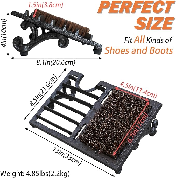 Cast Iron Boot Scraper with Brush Outdoor, Heavy Duty Shoe Brush | Boot Cleaner Brush Outdoor, Sturdy and Durable, Efficient Cleaning, Non-Slip Base, For Porch Patio Garden Doorway