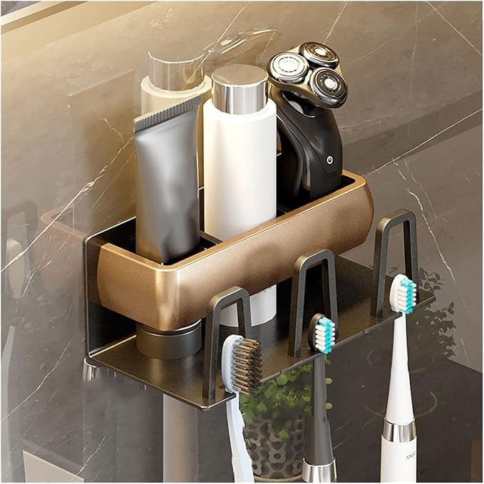 Toothbrush Rack Toothbrush Holder Wall-Mounted Bathroom Storage Rack 4 Toothbrush Slots, Punch-Free Multi-Function Toothbrush Holder Bathroom Toothbrush Holder(B)